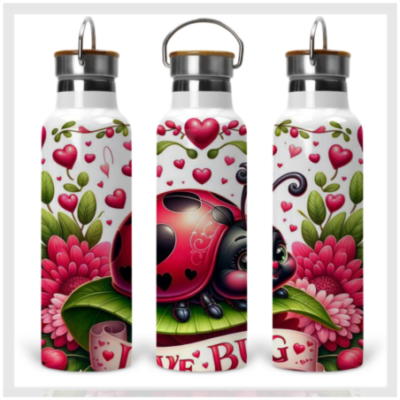 Valentine's Day thermos bottle with wooden lid