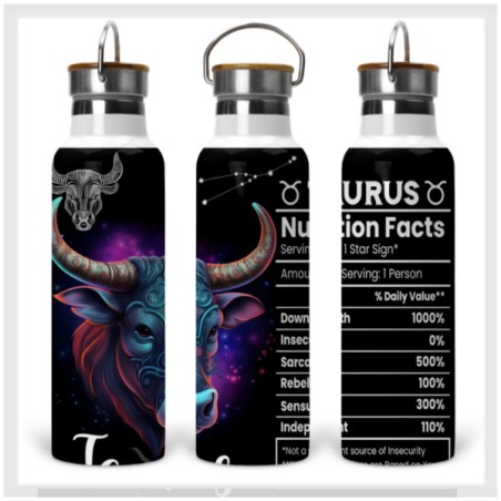 Taurus Zodiac Drink Bottle with Wooden Lid