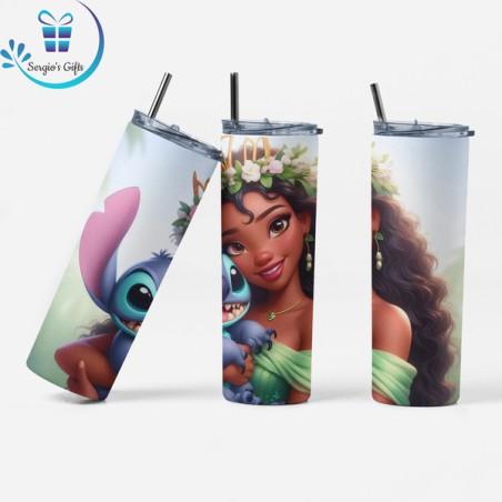 Disney Princess Tiana & Stitch Skinny Tumbler