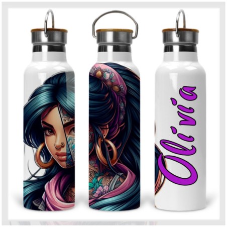 Disney Punk Princess Jasmine Drink Bottle with Wooden Lid