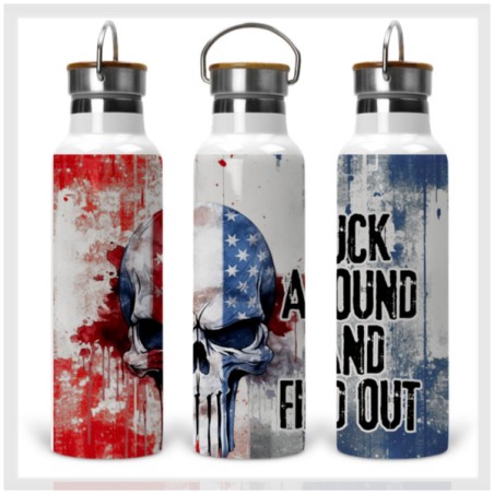 Patriotic Skull with Flag Drink Bottle with Wooden Lid