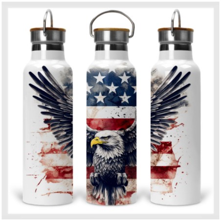 Patriotic Eagle with Flag Drink Bottle with Wooden Lid