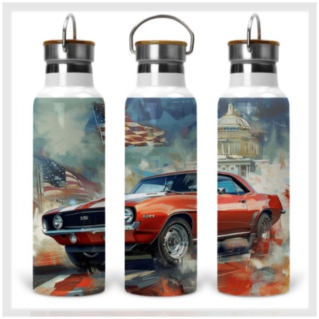 American Muscle Cars Drink Bottle with Wooden Lid