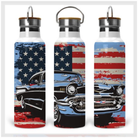 American Muscle Cars Drink Bottle with Wooden Lid