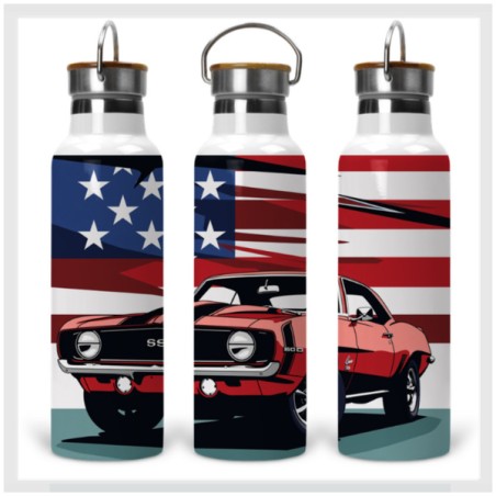 American Muscle Cars Drink Bottle with Wooden Lid