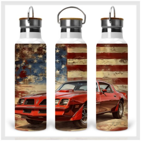 American Muscle Cars Drink Bottle with Wooden Lid